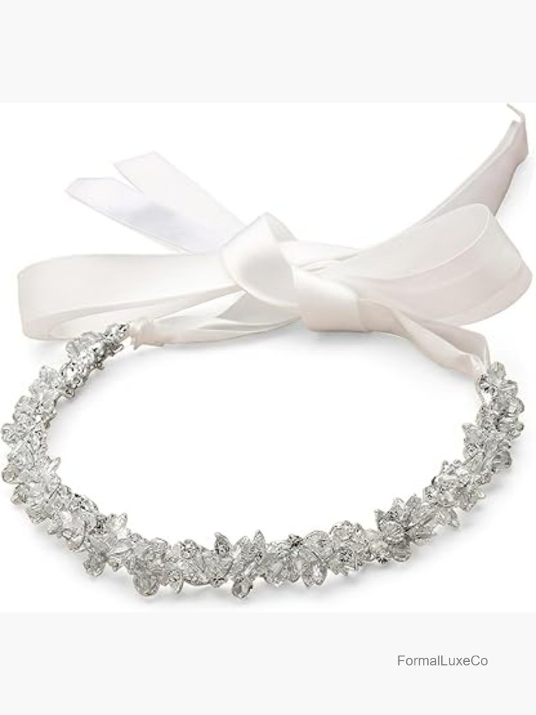 Crystal Cluster Bridal Wedding Headband Hair Vine Satin Ribbon